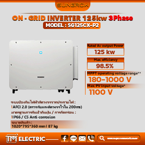 Sungrow อินเวอร์เตอร์ออนกริดประเภทสตริง (String Inverter) ขนาด 125 กิโลวัตต์ (3 เฟส) รุ่น SG125CX-P2